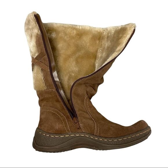 BARETRAPS Eventura Moccasin Style Suede Winter Boots Faux Fur Boho Brown Cream 7 - Picture 4 of 11